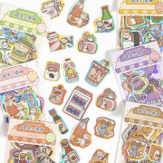 Supermarket Naughty Cat Hologram Flake Stickers Set